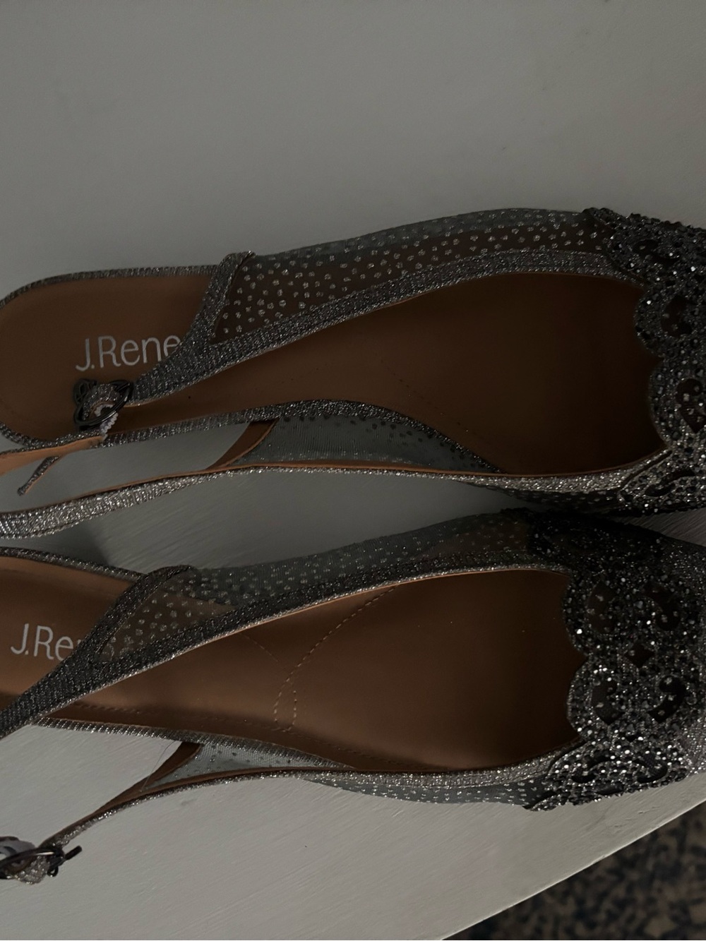 J.Renee Silver Rhinestone Mesh Slingback Flats